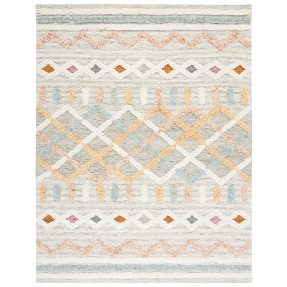 SAFAVIEH Kenya Arturas Southwestern Wool Area Rug, Ivory/Blue, 9' x 12'