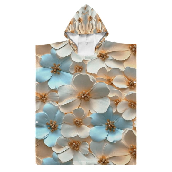 Kid Hooded Beach Towel Bath Poncho Towels Soft Absorbent Quick Dry for Boy Girl Blue Peach 3d Flowers S