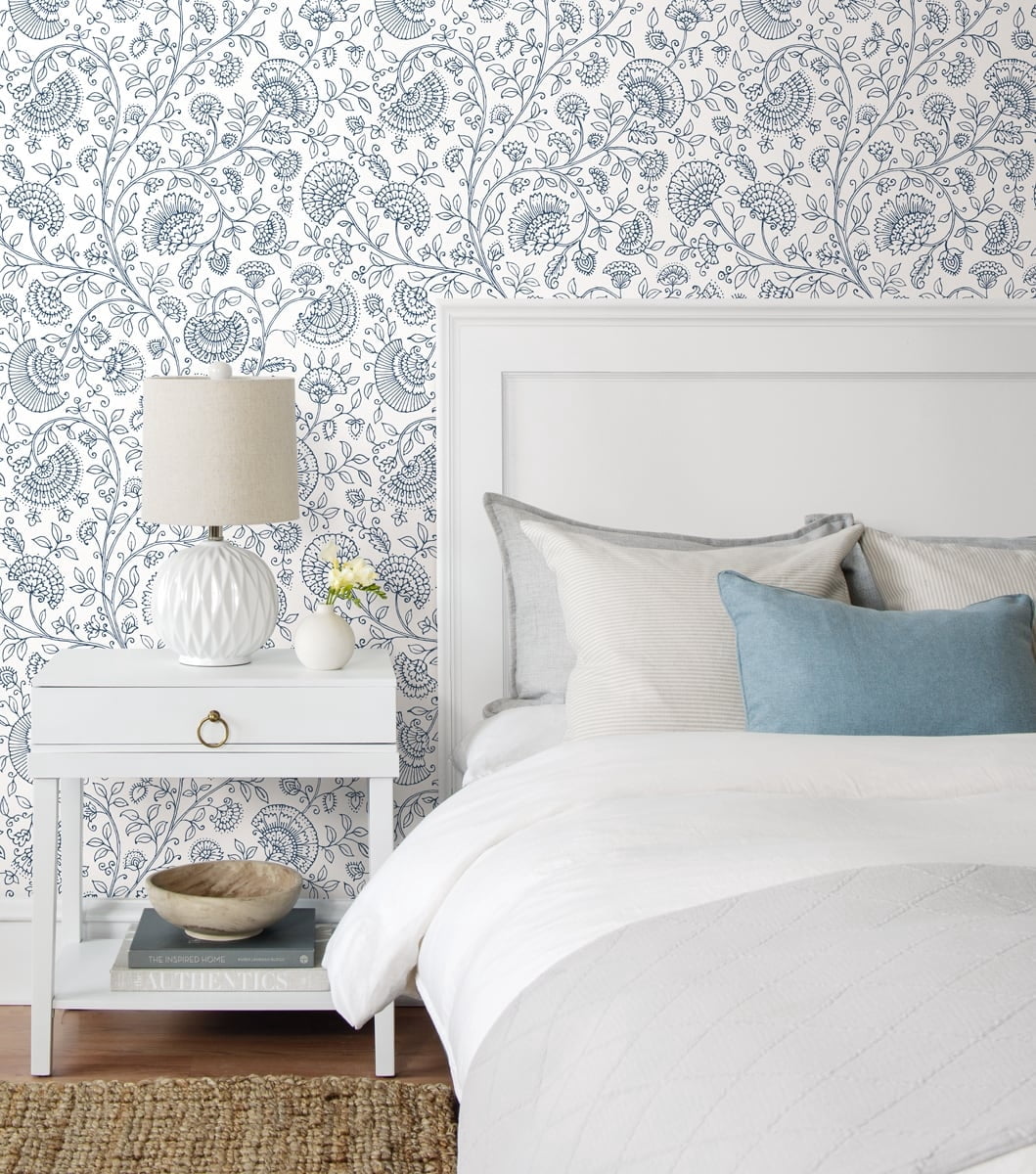 NextWall  Paisley Trail Peel and Stick Removable Wallpaper Midnight Blue