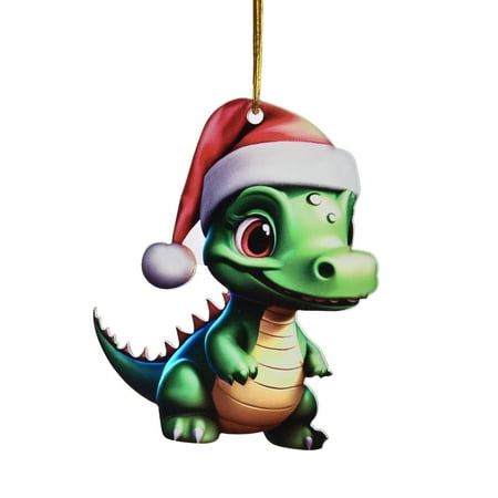 

2D Acrylic Cartoon Dinosaur Christmas Tree Pendant Christmas Cartoon Cute Christmas Hat Double Print 2D Pendant 1 Piece Clear Stretch Cord .8mm 50 Ft Large Christmas Baubles Garland And Stained Glass