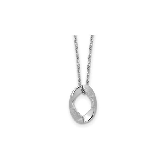 Sterling Silver Oval Polished and Brushed Necklace Pendant with Chain (16.5 inches) for Women