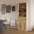 thumbnail image 2 of Ktaxon Bookcase, 71" H Bookshelf with Rattan Doors, Drawer and 3 Adjustable Shelves, Farmhouse Storage Cabinet for Bedroom, Office, Living Room, Study, Brown, 2 of 10