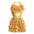thumbnail image 5 of TTAO Kids Girls Ruffle Sequin Dress Metallic Hip Hop Jazz Dance Outfit Tutu Skirted Leotard Performance Dancewear Gold 6, 5 of 7