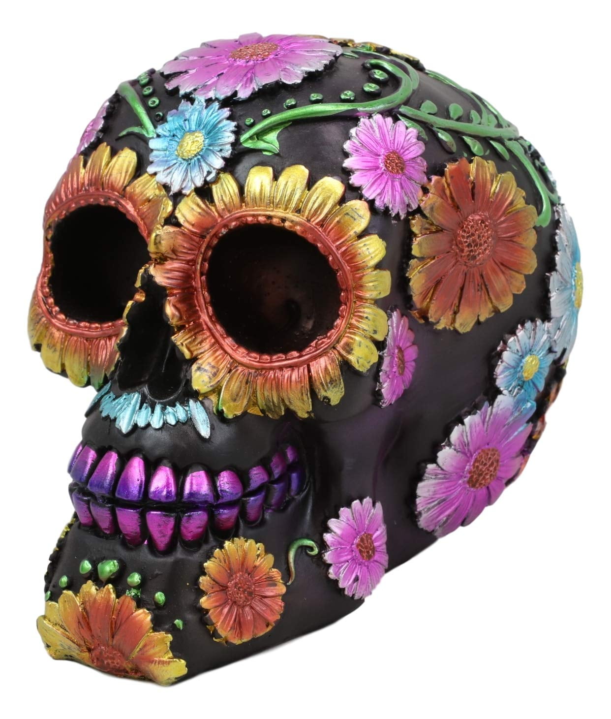 Ebros Black Day of The Dead Floral Blooms Sugar Skull