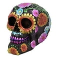 thumbnail image 2 of Ebros Black Day of The Dead Floral Blooms Sugar Skull Figurine Skulls 6" Long, 2 of 6