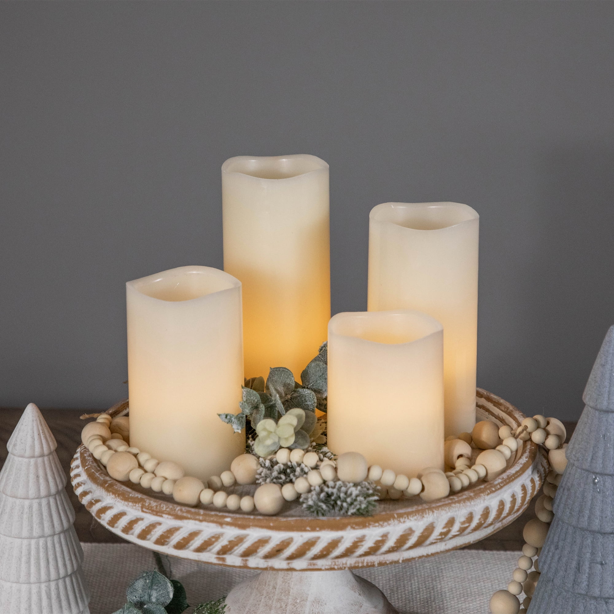Northlight LED Flameless Flickering Wax Pillar Candles - 7" - Cream - Set of 4