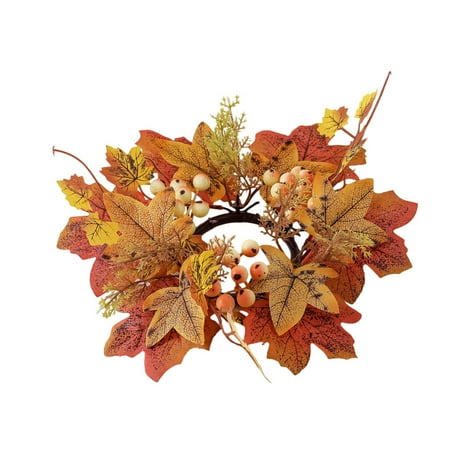 Ruhiku GW Fall Maple Leaf Candle Rings Wreaths Thanksgiving Candlestick Holder Decorations Autumn Wreath Decorative Candle Holder Candle Rings for Dining Room