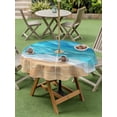 thumbnail image 3 of Outdoor Tablecloth with Umbrella Hole & Zipper, Teal Blue Coastal Beach Round Tablecloth 60 Inch, Summer Nautical Ocean Beige Seaside Patio Table Cover Waterproof Table Cloth for Picnic/Party, 3 of 7