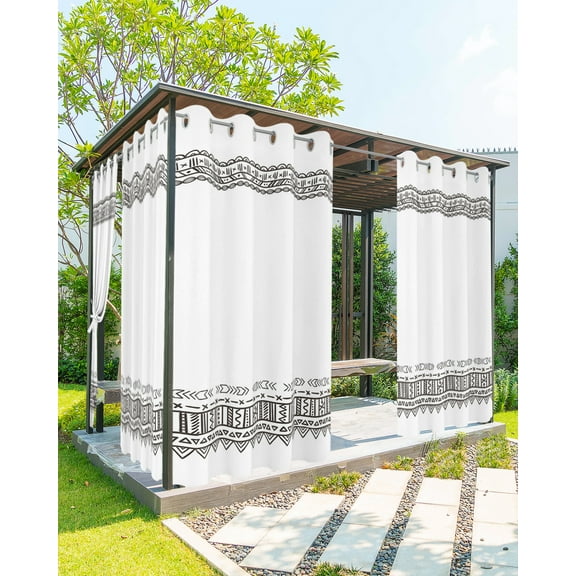 Outdoor Curtains for Patio, Bohemian, Waterproof Blackout Outside Curtain for Porch/Pergola/Gazebo, Ethnic Black Tribal Unique Chic Boho Thermal Insulated Drapes for Cabana, 2 Panels, 54 x 95 Inch