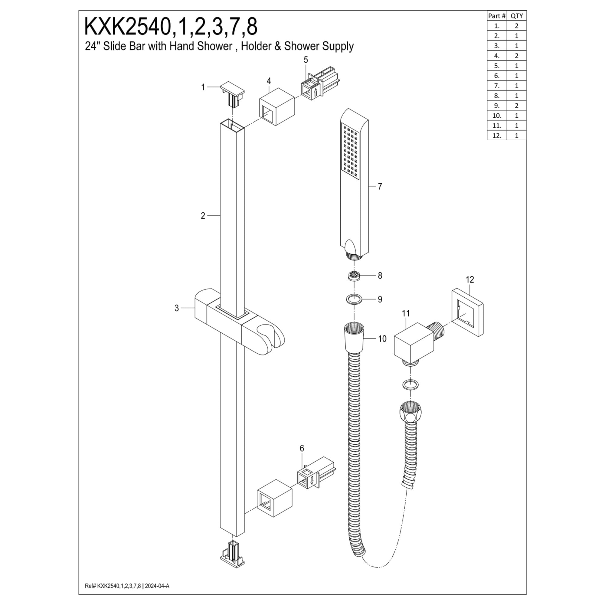 Kingston Brass Made to Match KXK2548 Shower System with 26" Slide Bar and Hand Shower, Brushed Nickel