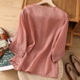 thumbnail image 4 of WULMLEO Women's Casual Embroidered Top V-Neck 3/4 Sleeve Lightweight Summer Blouse Pink 3XL, 4 of 4