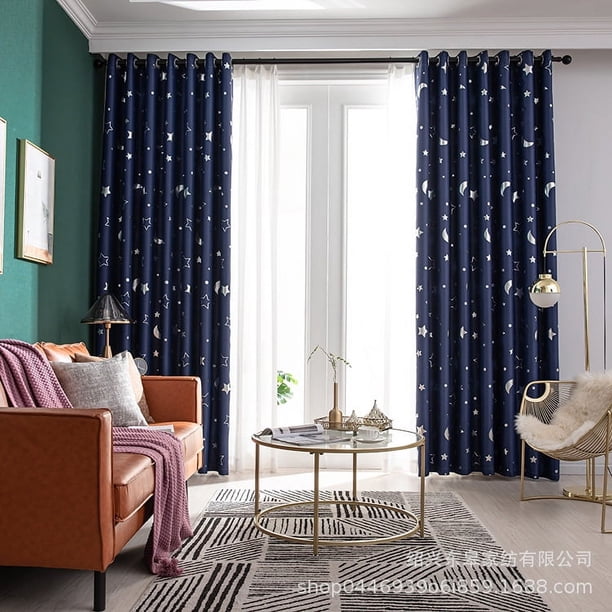 Cortinas para el hogar, cortinas para puertas, hermosas cortinas terminadas con sombreado de luna y estrella para dormitorio, sala de estar y estudio