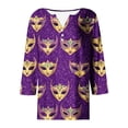 thumbnail image 4 of UPPADA Femmes T-Shirts à Manches 3/4 Mardi Gras Yall T-Shirts à Imprimé Floral Col Ras du Cou Blouse à devant Plissé Hauts d'Été Décontractés Chandail à Enfiler Haut Mode Fête Défilé Hauts Hauts à Manches 3/4 pour Femmes Liquidation, 4 of 5
