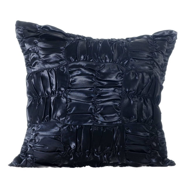 The HomeCentric Throw Pillow Covers, Decorative Black Designer Throw Pillow Covers Pack of 2, 16x16 inch (40x40 cm) Satin Pillow Covers For Couch, Solid Color, Ruches, Textured, - Dreamy Black