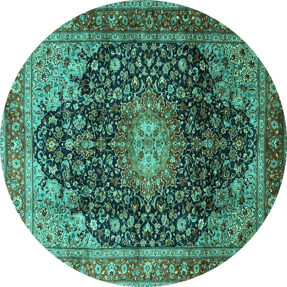 Ahgly Company Machine Washable Indoor Round Medallion Turquoise Blue Traditional Area Rugs, 8' Round