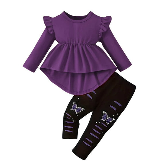 zbxnLI Kids Toddler Girls Clothes Fall Outfits Ruffle Long Sleeve Shirts Tops Butterfly Pants Fall Winter Sets