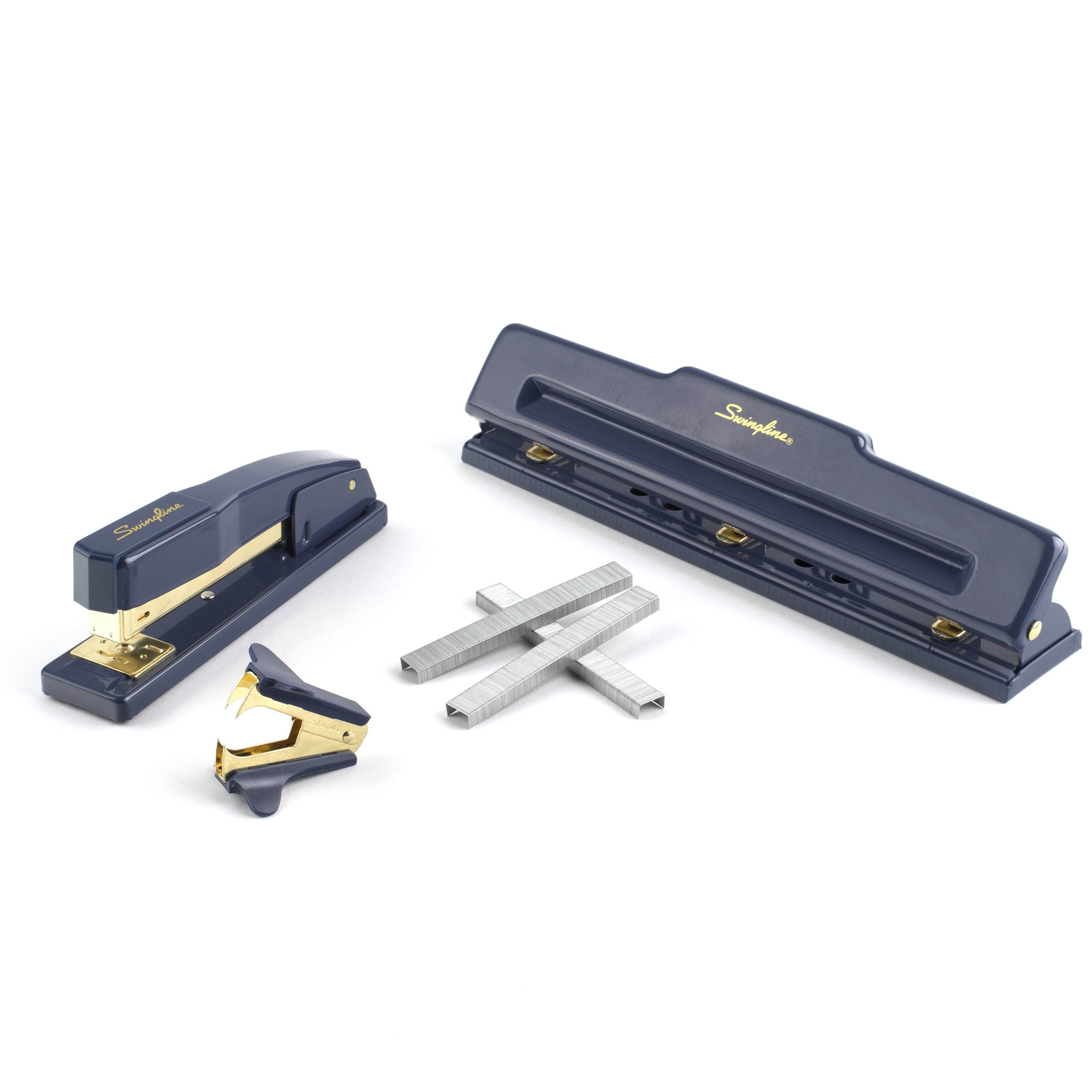 Mini Office Supplies Kit Gold Travel Mini Stapler Staples Hole Punch Tape Pens 