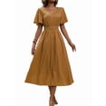 thumbnail image 3 of Women'S Vintage Polka Dot Dress V-Neck Waist Cinching Elegant Short Sleeved A-Line Dress Ginger Yellow S, 3 of 7