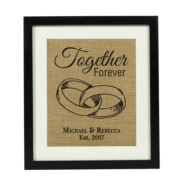 Darling Souvenir Together Forever Burlap Print Wall Decor Rings Personalized Wedding Gift-Burlap Print with Frame(8 x 10 Inches)