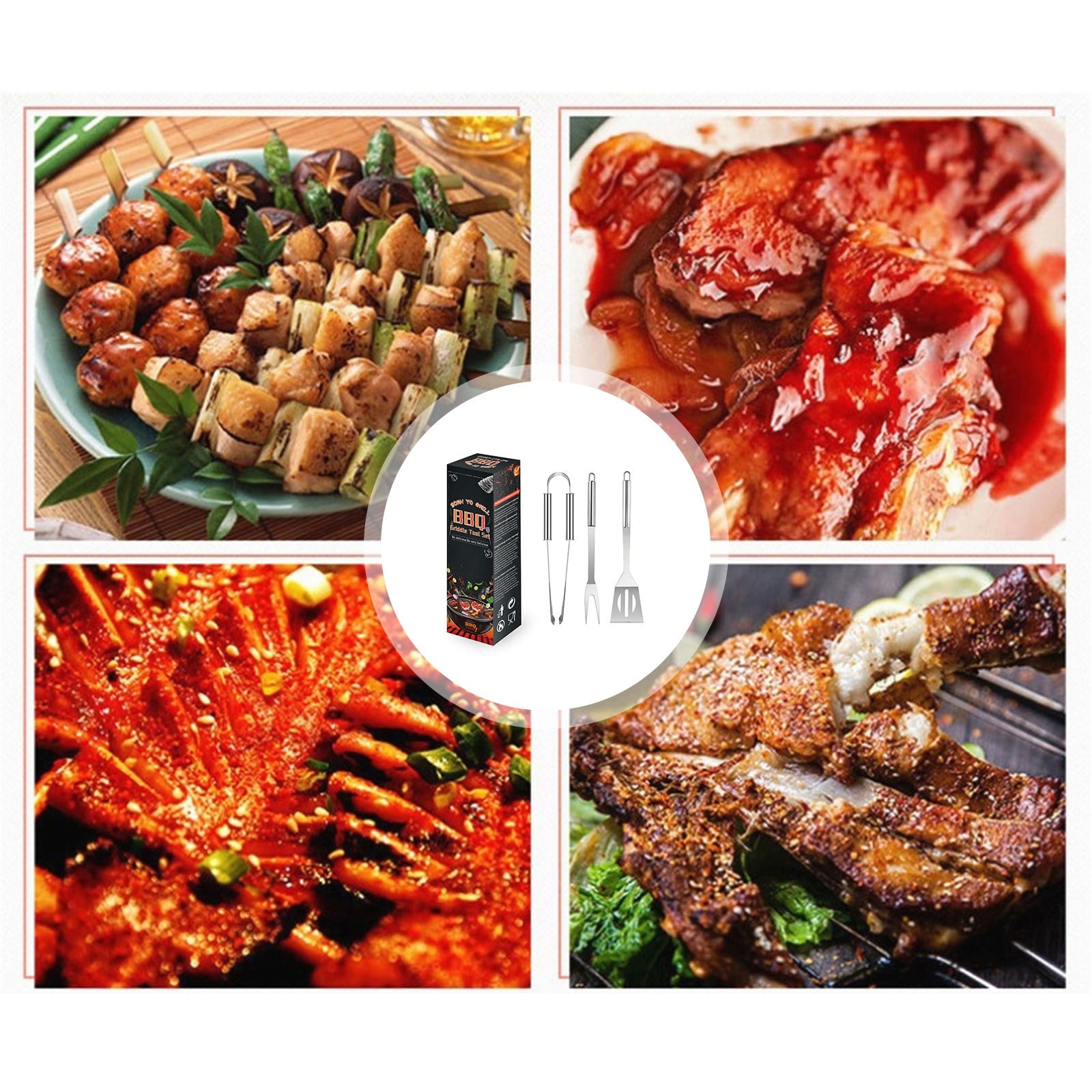 Weloille 3Pcs Stainless Steel Heavy Duty Grill Tools Set BBQ Accessories for Outdoor Grill with Spatula, Fork, Brush - Grilling Gifts for Men Him