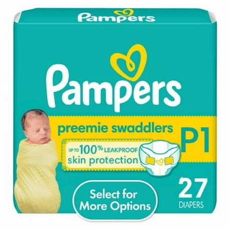 ( 1 pack ) Pampers Baby Diapers - Swaddlers - Size P1, 27 Count, Ultra Absorbent Disposable Preemie Diaper C3