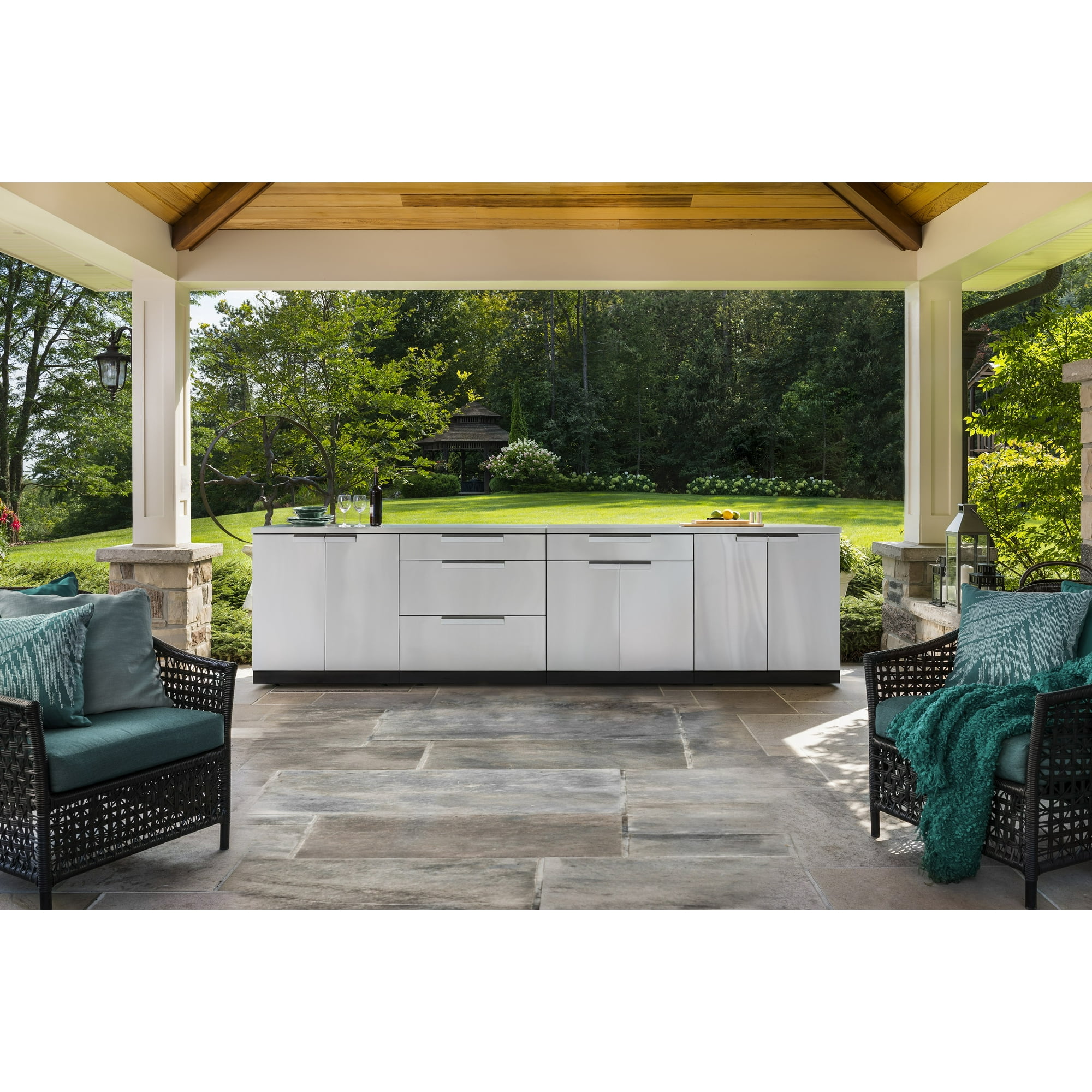 NewAge Products Outdoor Kitchen Stainless Steel 7 Piece Cabinet Set with Countertops Walmart