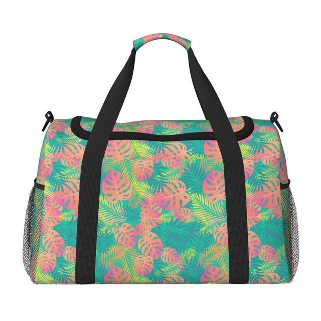 Fotbe Colorful Palm Leaves Bolsa de Viaje con Estampado, Bolsa de Fin de Semana para Mujer con Compartimento para Zapatos, Bolsa de Gimnasio con Bolsillo Húmedo