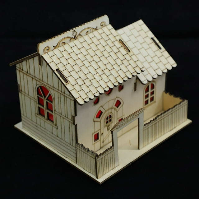 OULII 1Pc House Piggybank Beige Wooden Square Villa Shape for Room Decor