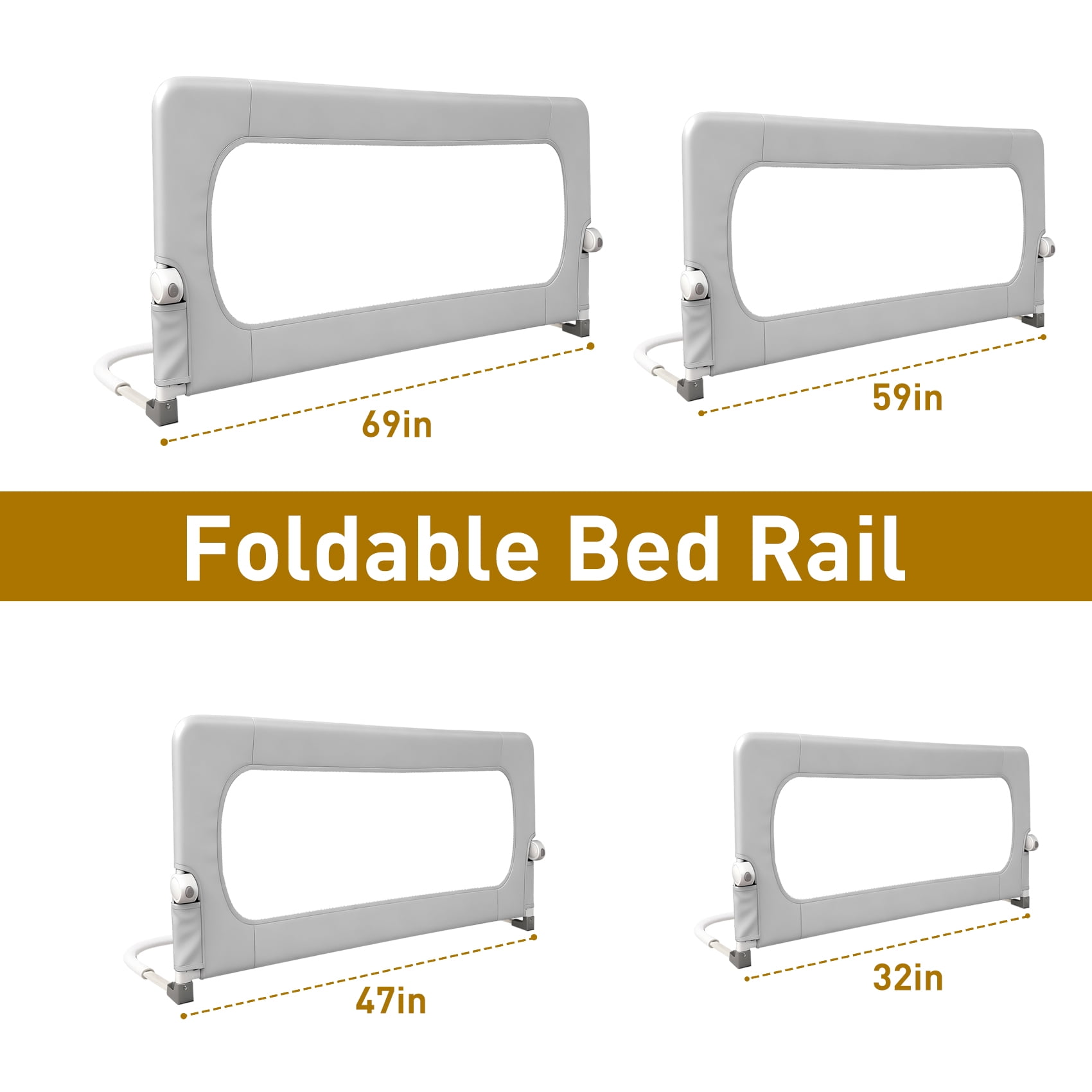 69in Baby Safety Rails Height Adjustable Bed Guardrail for Toddlers Single Piece