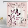 thumbnail image 2 of Pink Floral Butterfly Shower Curtain for Bathroom Flower and Butterfly with Bible Verse Bathroom Shower Curtain Rustic Plant Curtain Bath Accessories Home Decor with 10 Hooks 60x72 Inches, 2 of 9