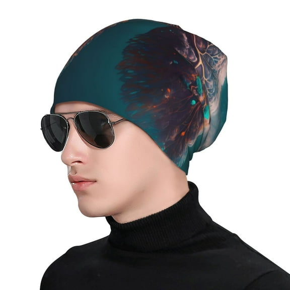 Naloa Abstract Botanical Heart Soft Beanie Hat, Knit Beanie Daily Beanie in Fine Knit for Women Men Winter Travel, Outdoor