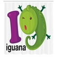 thumbnail image 3 of Iguana Shower Curtain, Animal Alphabet Theme with Capital Letter I with Funny Cartoon Animal, Fabric Bathroom Set with Hooks, 69W X 70L Inches, Purple Green and Black, by Ambesonne, 3 of 3