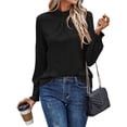 thumbnail image 2 of Camiseta de Larga con Cuello Alto y Ojales para Mujer, Elegante, Informal, , de Negocios, Elástica, con Aberturas Negro M, 2 of 9
