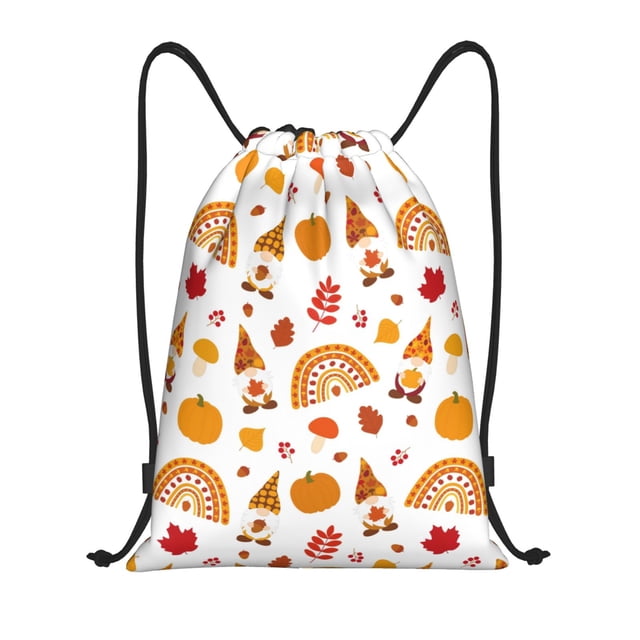 Saiise Fall Gnomes Harvest Pattern Sports Drawstring Backpack - String Swim Gym Bag with Wet Proof Pocket for Women&Men-Small