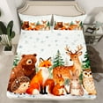 thumbnail image 2 of jejeloiu Jungle Bear Deer Twin Sheet Sets,Kawaii Fox Rabbit Twin Fitted Sheet,White Brown Orange Flat Sheet For Kids,Breathable Home Decor,3 Pieces, 2 of 7