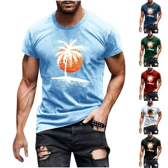 ZZwxWA T-Shirt for Men Summer - Coconut Tree Graphic Print Short Sleeve Crewneck Hawaiian Tee Shirts Casual Slim Fit Tops
