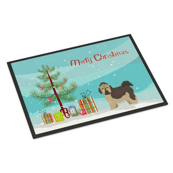 Carolines Treasures CK3483MAT Russian Tsvetnaya Bolonka Lap Dog Christmas Tree Door Mat Indoor Rug or Outdoor Welcome