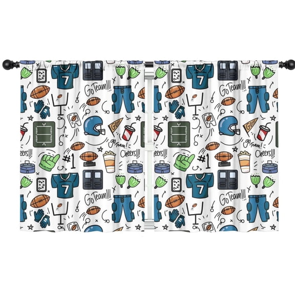 Blackout Kids Curtains,Blue Football Game Icons Pattern Childrens Insulated Curtains Set Of 2,Bedroom Essentials,Toddler Room Decor 42"x54"
