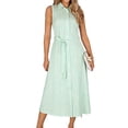 thumbnail image 3 of TaTaai Women's Casual Maxi Dress Sleeveless Striped Linen Midi Dress Lapel Collar Loose Fit Lightweight Summer Commute Vacation Gift, 3 of 5
