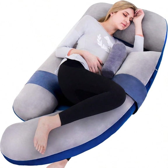 60in Full Body Pillow Nursing Maternity and Pregnancy Body Pillow Awesling Extra Large U Shape Pillow and Lounger with Detachable Side Separate port Pillow and Removable Cover Grey Blue