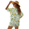 thumbnail image 2 of FKELYI Green Lemon Flower Print Women's 2 Piece Set Short Sleeve Shirt & Shorts with Elastic Waist Summer Beachwear Soft Vacation Outfits Open Front Top Lounge Set, M, 2 of 7