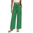 thumbnail image 4 of Lmueinov Women Summer Drawstring Waist Wide Leg Pants Linen Blend Elastic Waist Casual Trousers with Pockets Soft Breathable Summer Pants, 4 of 7
