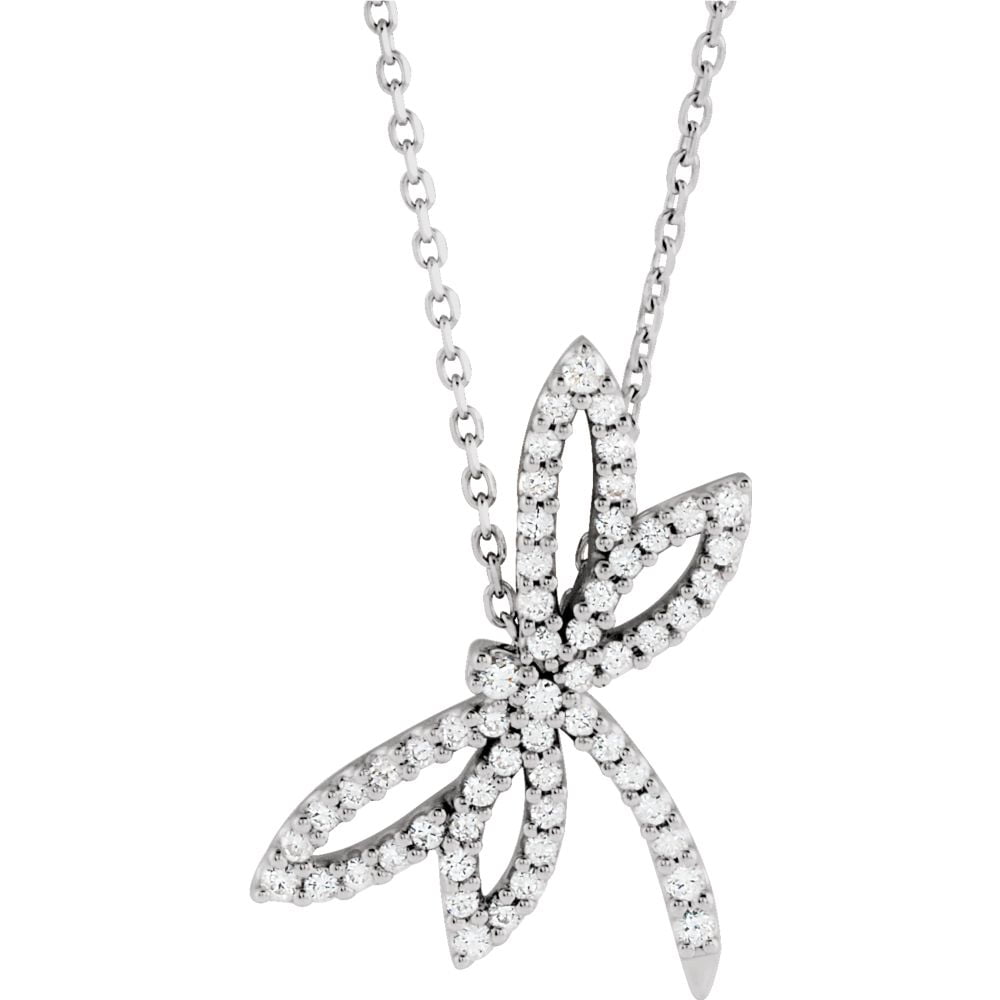 14k White Gold 1 3 Ct Diamond Dragonfly Necklace by