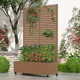 thumbnail image 2 of MAYEERTY 47*16*71"Outdoor Brown Metal Planter with Rect Louvered Climbing Trellis, Drainage hole & Wheels, 2 of 9