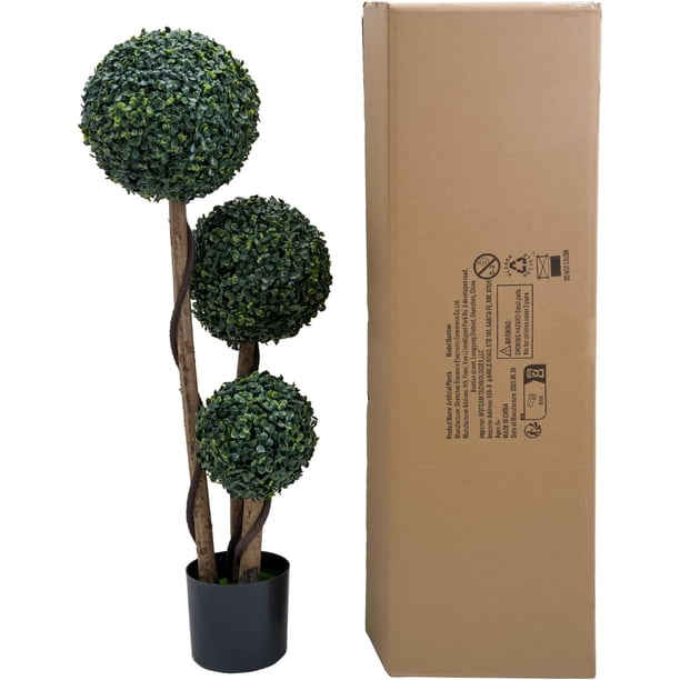 Árbol topiario artificial de bola triple de 35", plantas falsas para interior y exterior, bola Milan para decoración