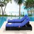thumbnail image 3 of Wicker Chaise Lounge Chairs – Set of 2 Outdoor PE – 78" Long Recliner – 5-Position Adjustable Backrest – Brown Rattan + Sky Blue Cushion – Removable Tabletop – for Pool, Deck & Garden, 3 of 4