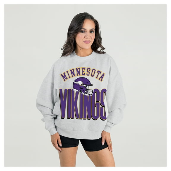 Women's Gameday Couture  Ash Minnesota Vikings Fierce Focus Premium Oversized Fleece Pullover Sweatshirt