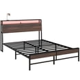 thumbnail image 1 of HOMCOM Queen Bed Frame with Headboard, LED Lights, Charging Station, Walnut, 1 of 9