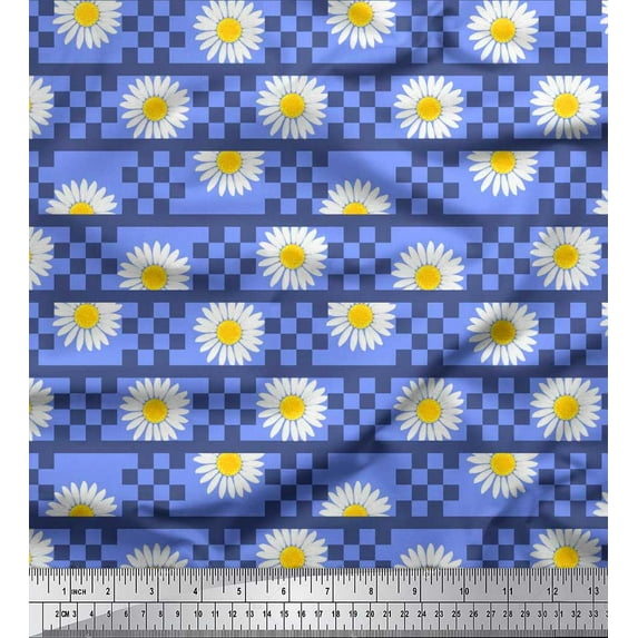 Soimoi Rayon Crepe Fabric Stripe,Square & Daisy Floral Print Fabric by the Yard 46 Inch Wide