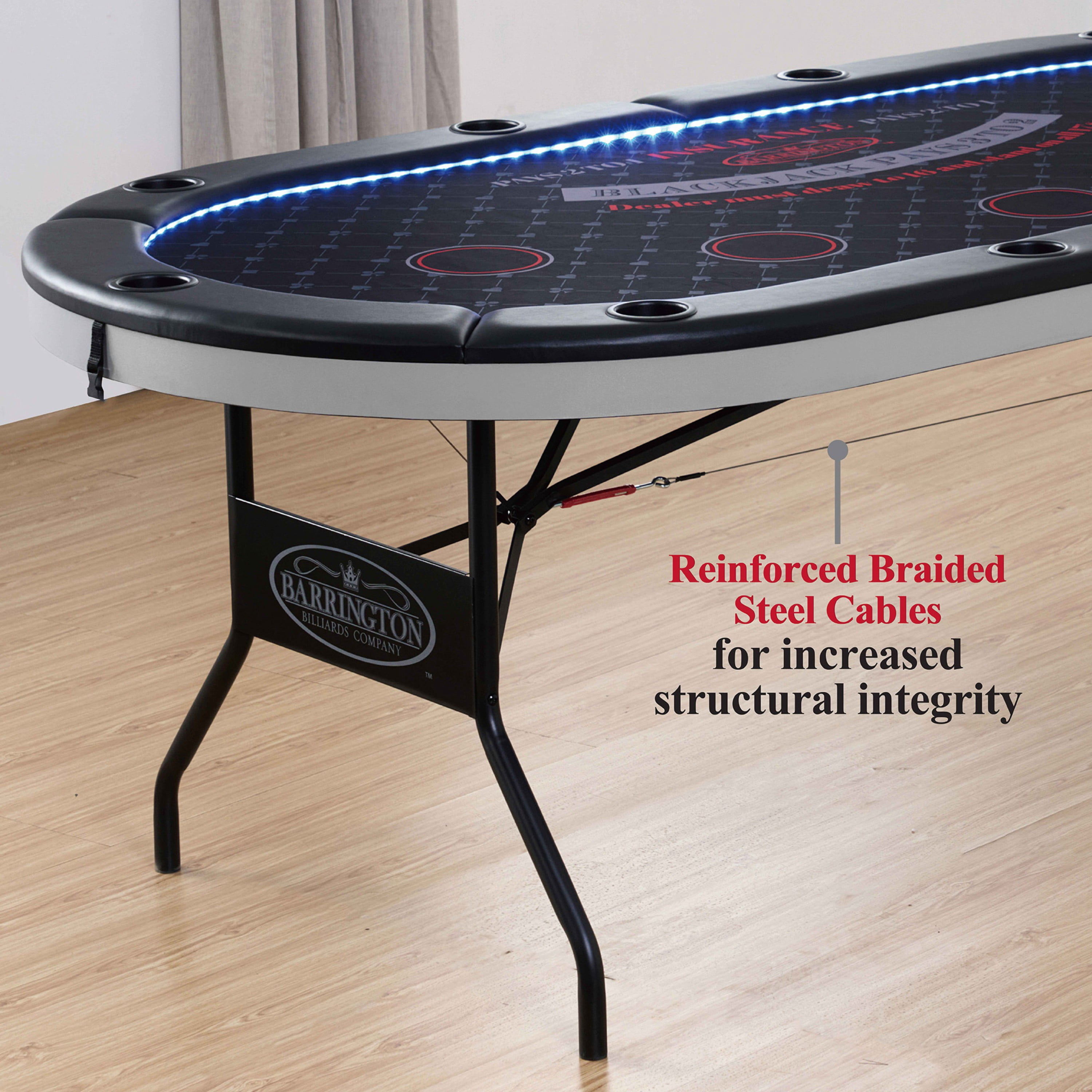 10-Player Folding Poker Table 3-in-1, LED Lights, Padded Rails, Cup Holders, and Foldable Design for Easy Storage by Barrington Billiards
